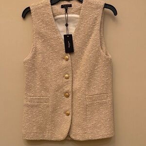 NWT Rag & Bone Beige Tweed Vest with Gold Buttons